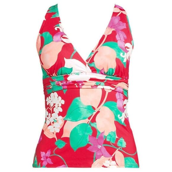Lands' End v neck plunge multi floral X back tankini coral roses Lily Various - Picture 1 of 8